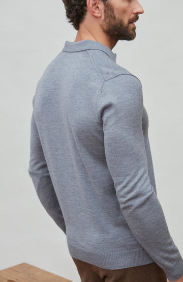 mens  light grey polo neck merino wool by Paul James