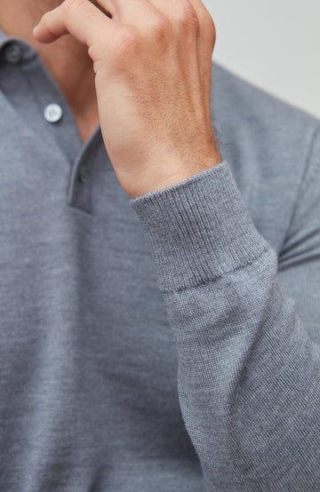 mens  light grey polo neck merino wool by Paul James
