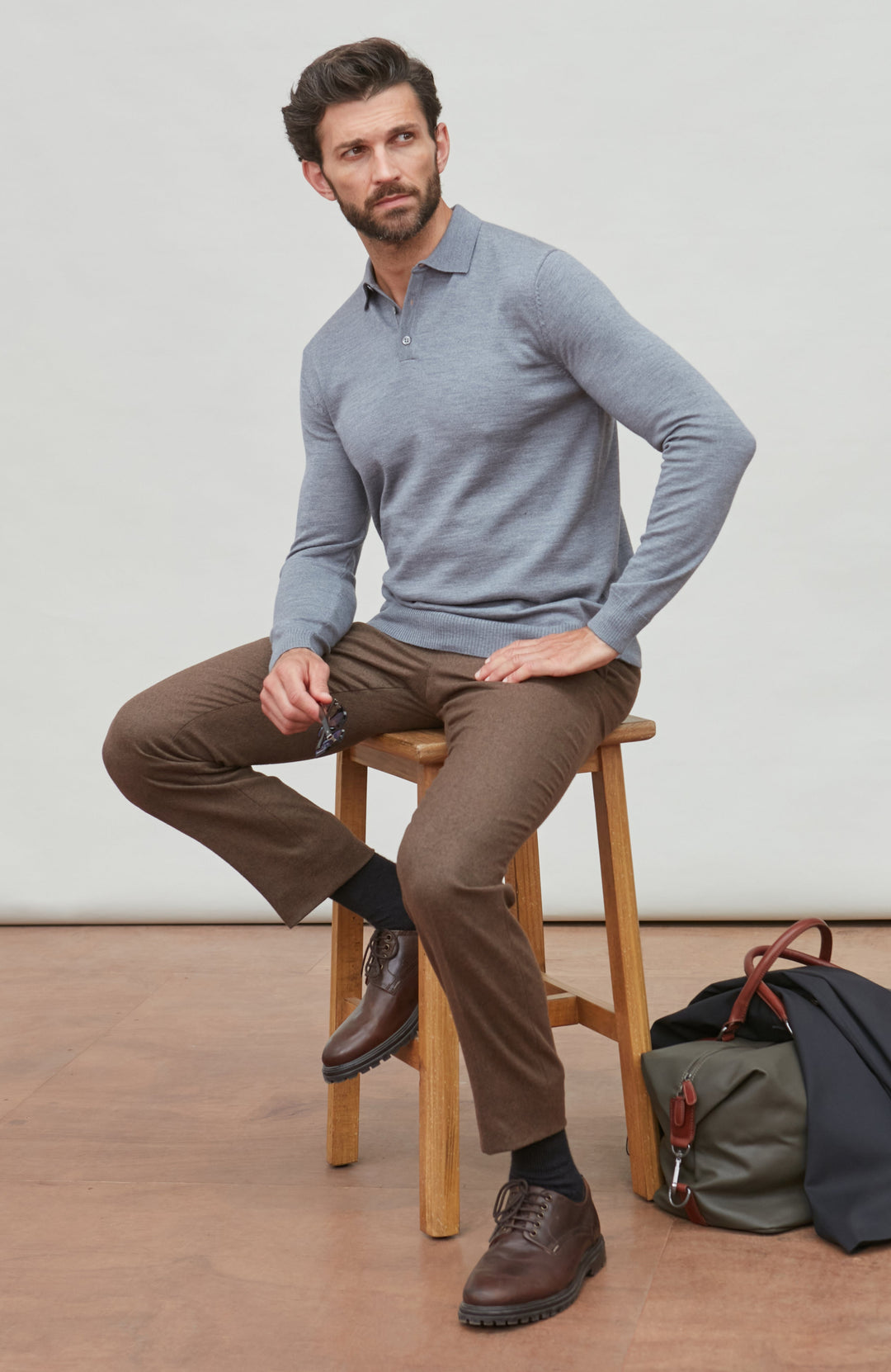 light grey polo neck merino wool by Paul James