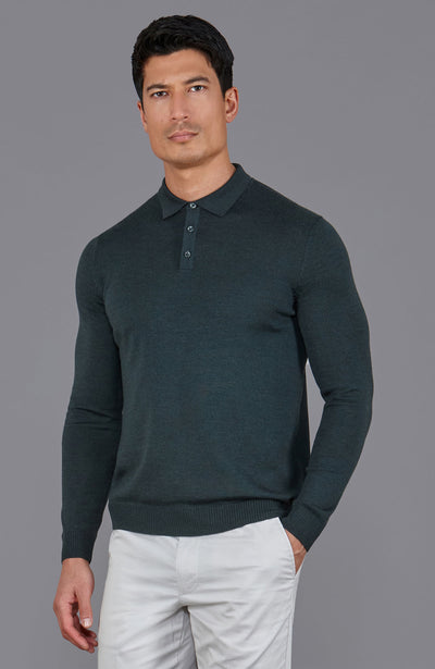 green mens merino wool polo shirt