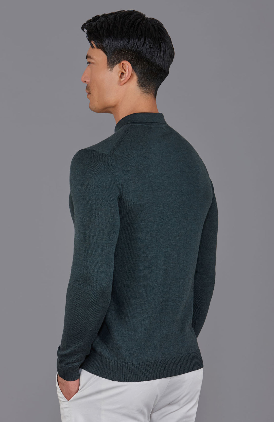 green mens merino wool polo shirt by Paul James