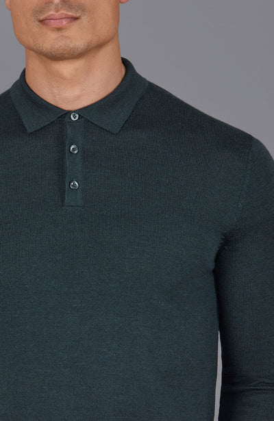 green mens merino wool polo shirt