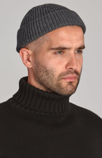 charcoal fisherman merino wool watch cap by Paul James