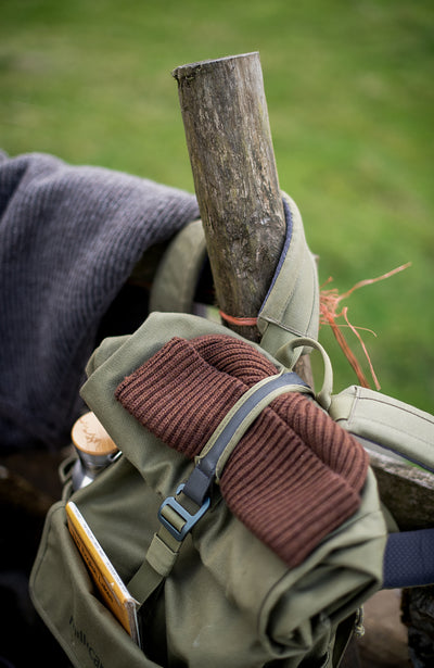 Close-up brown fisherman beanie