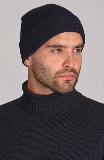navy mens knitted watch cap beanie by Paul James