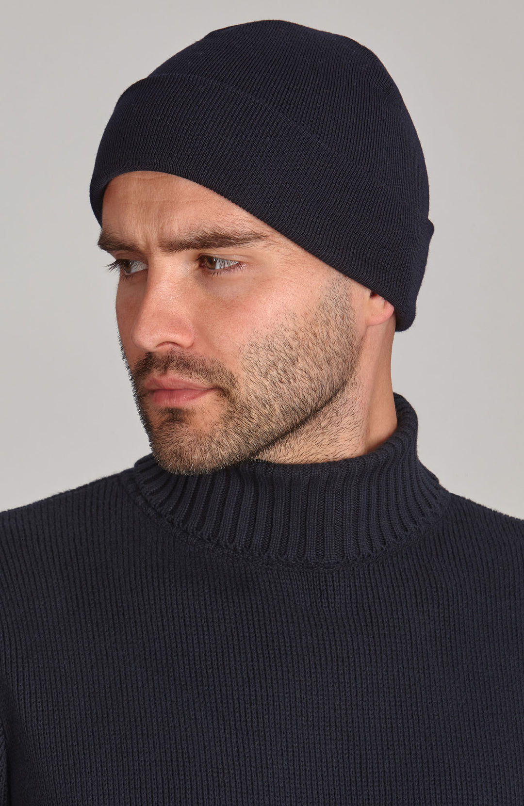 navy mens knitted watch cap beanie by Paul James