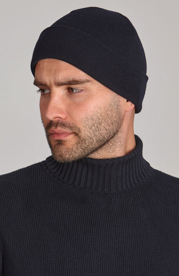 navy mens knitted watch cap beanie by Paul James