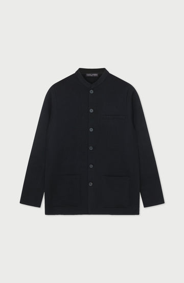 Black Mens Extra Fine Merino Wool Nehru Jacket By Paul James Knitwear