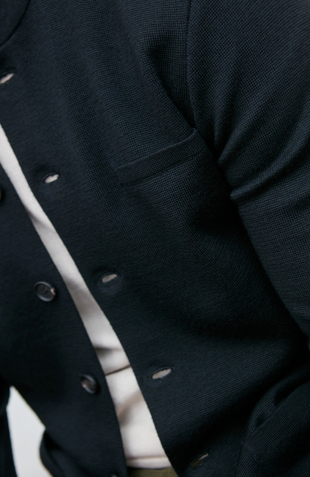 black mandarin collar jacket in fine wool by Paul James
