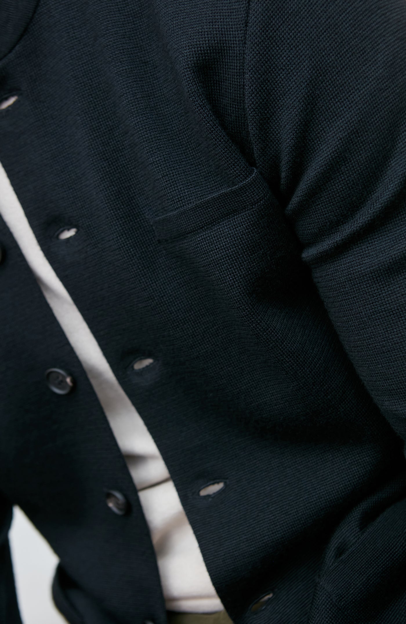 black mandarin collar jacket in fine wool