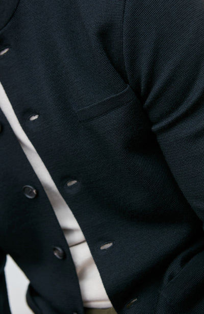 black mandarin collar jacket in fine wool