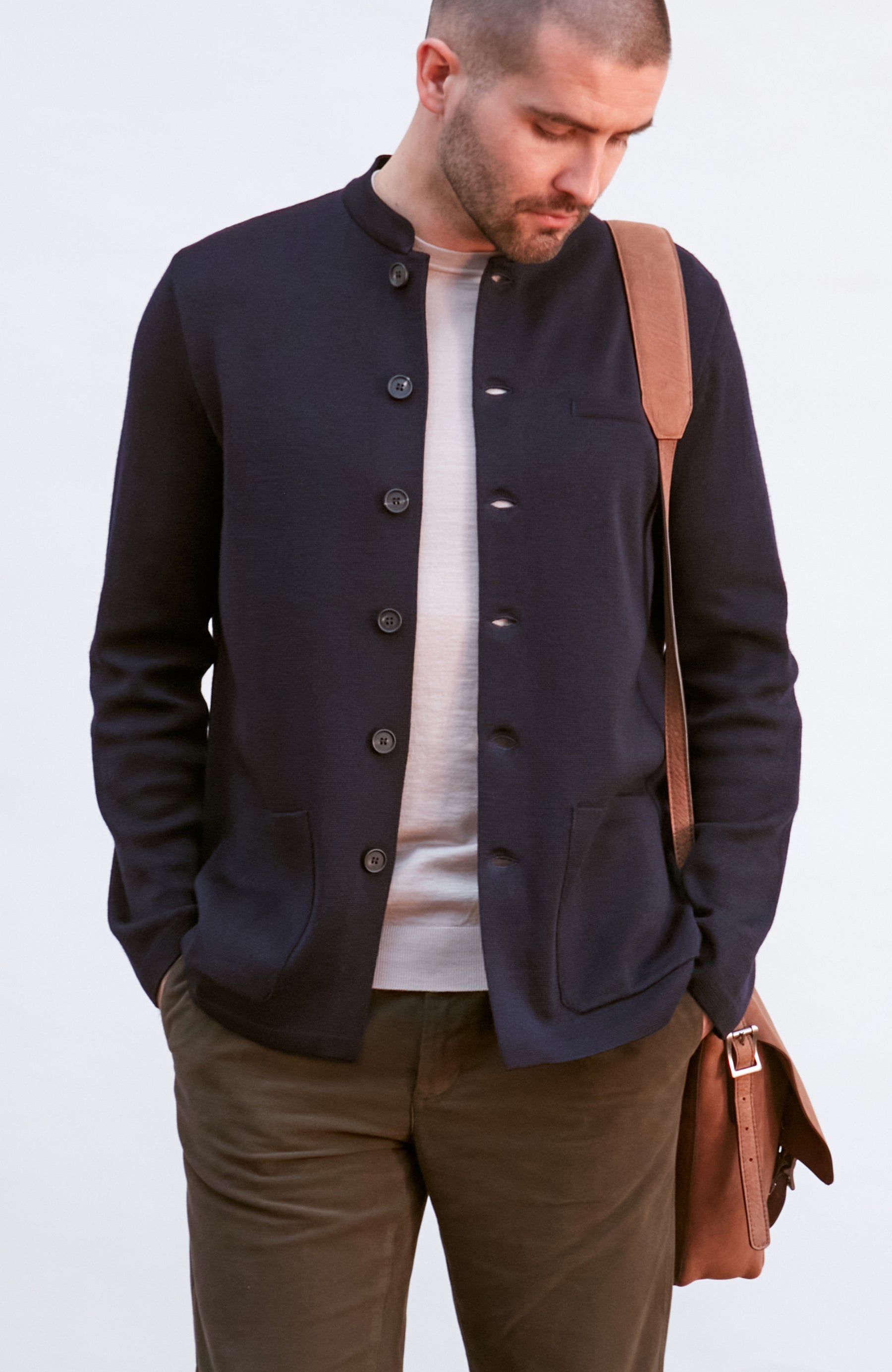 Mens Extra Fine Merino Wool Knitted Nehru Jacket – Paul James Knitwear