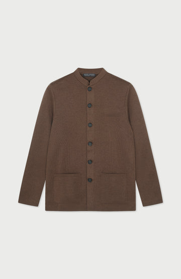 Brown Mens Extra Fine Merino Wool Nehru Jacket By Paul James Knitwear
