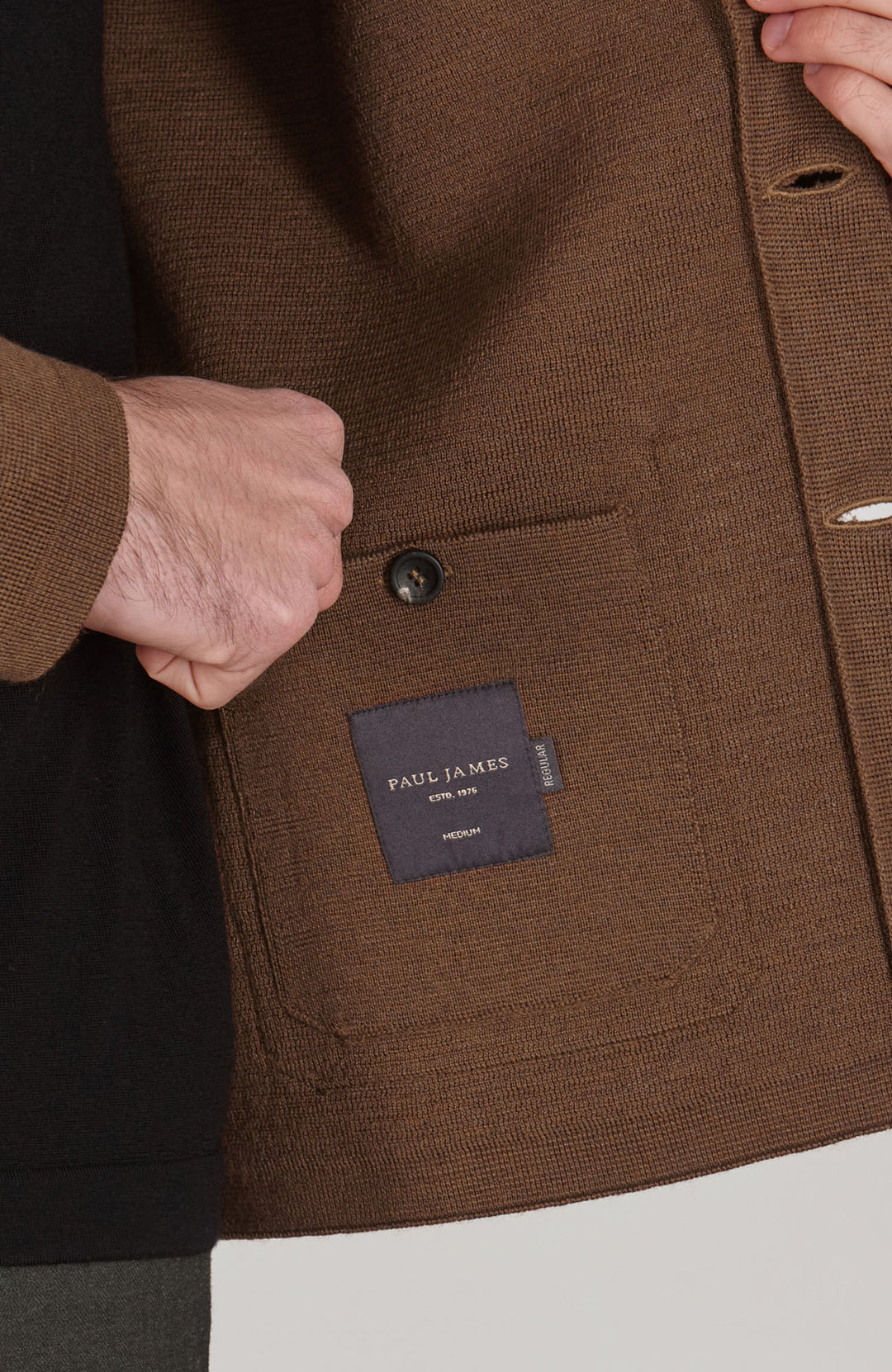 brown mens merino nehru jacket by Paul James