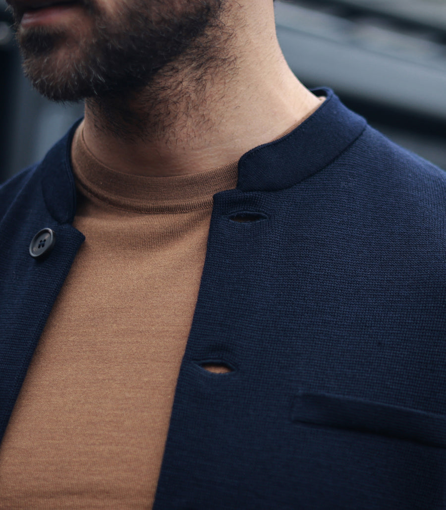 Mens Extra Fine Merino Wool Knitted Nehru Jacket - Feature 3
