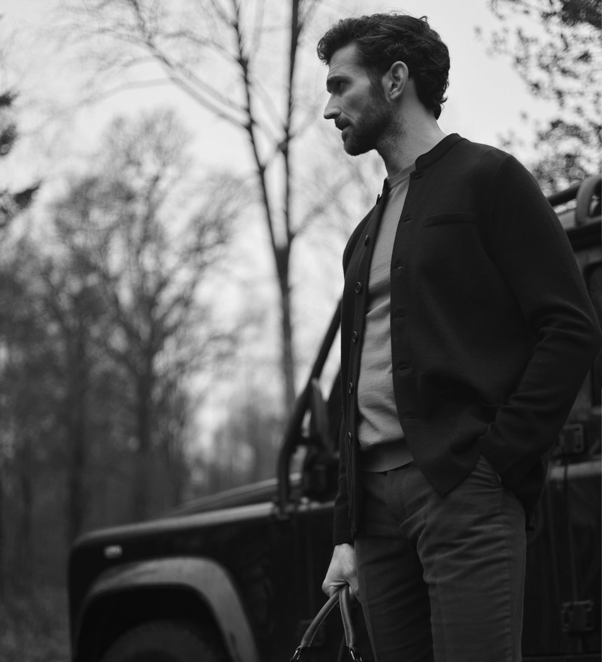 Mens Extra Fine Merino Wool Knitted Nehru Jacket - Feature 1