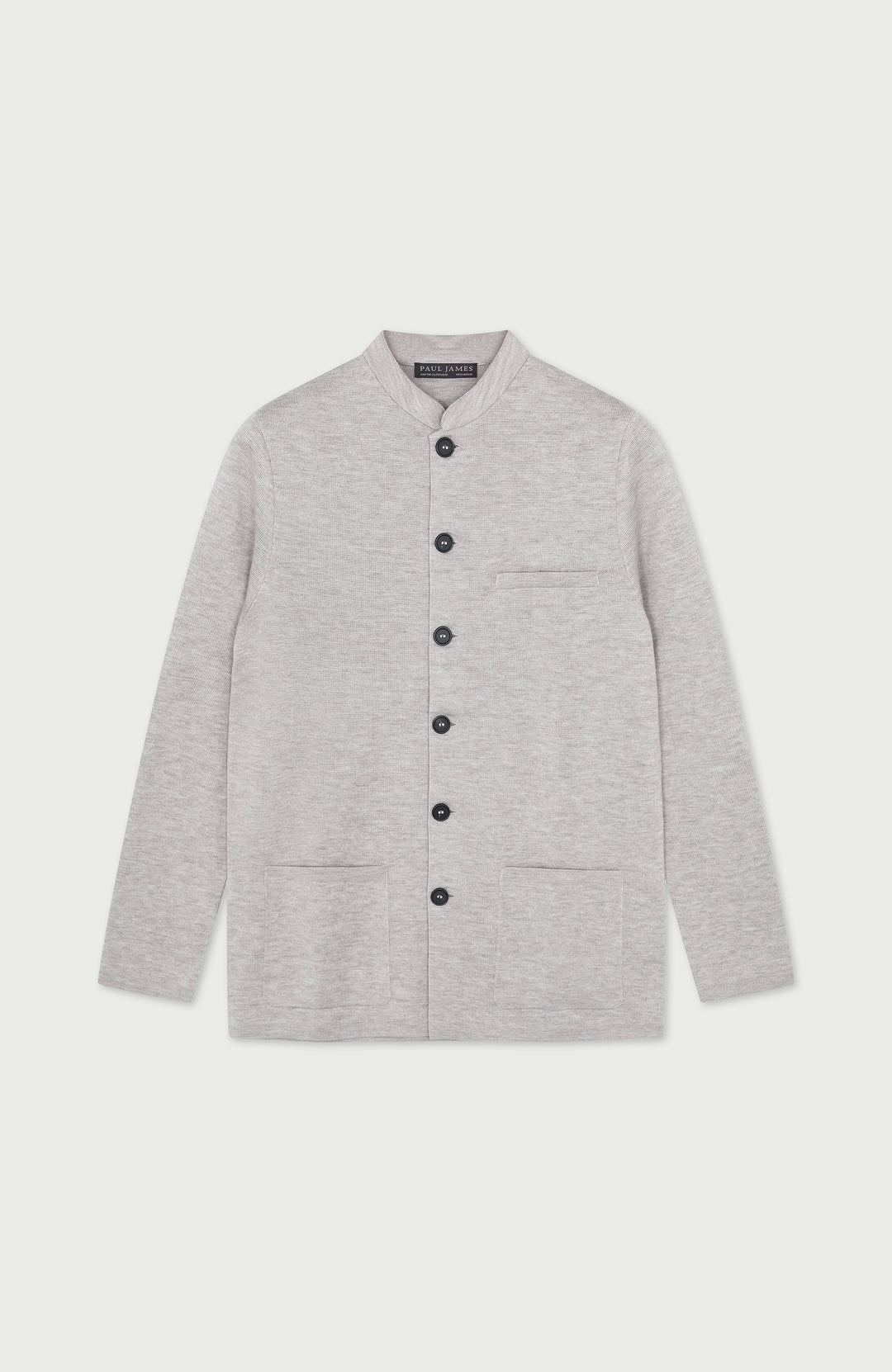 Beige Mens Extra Fine Merino Wool Nehru Jacket By Paul James Knitwear