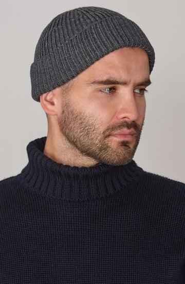 charcoal fisherman wool beanie