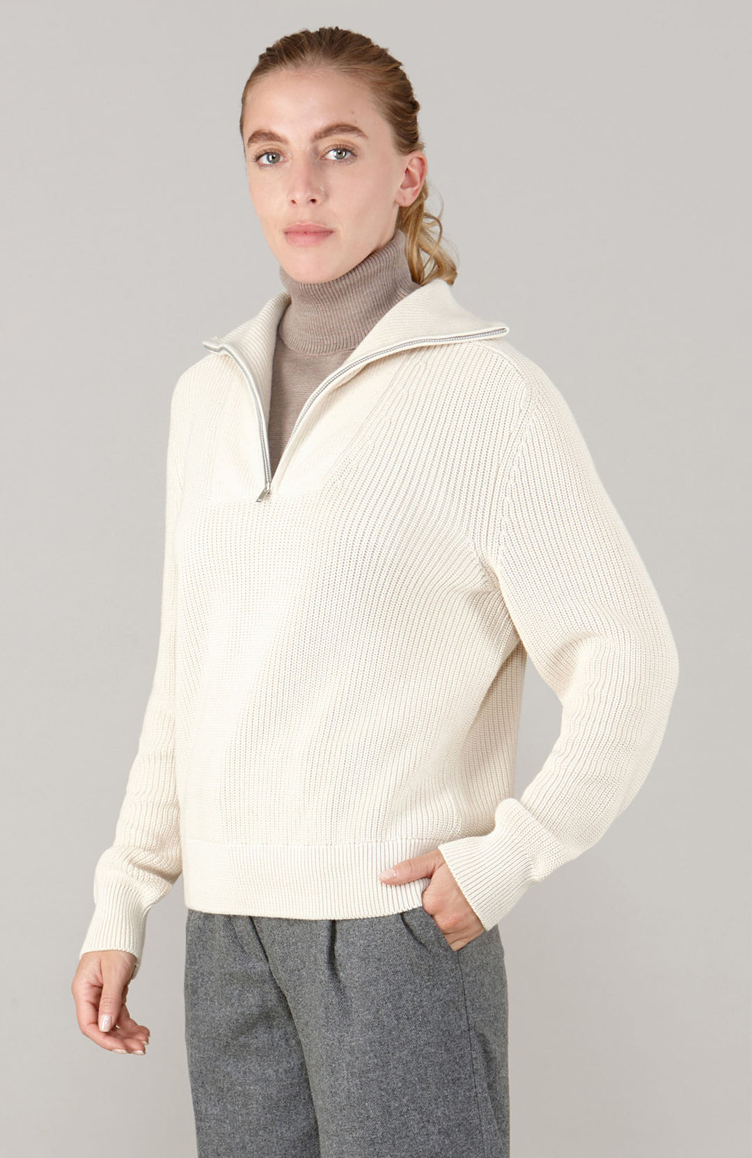 beige womens roll neck warmer