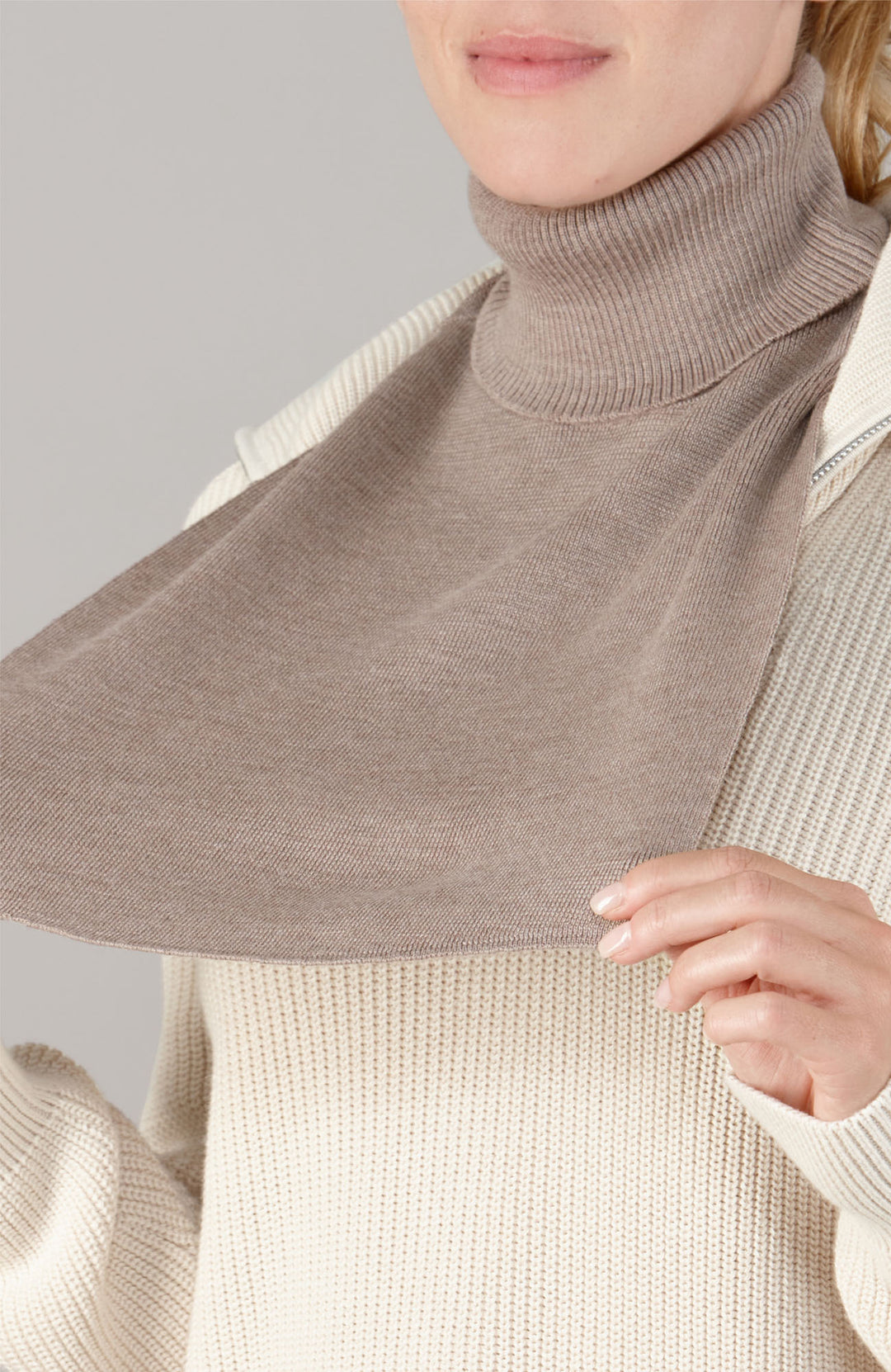 beige womens roll neck warmer