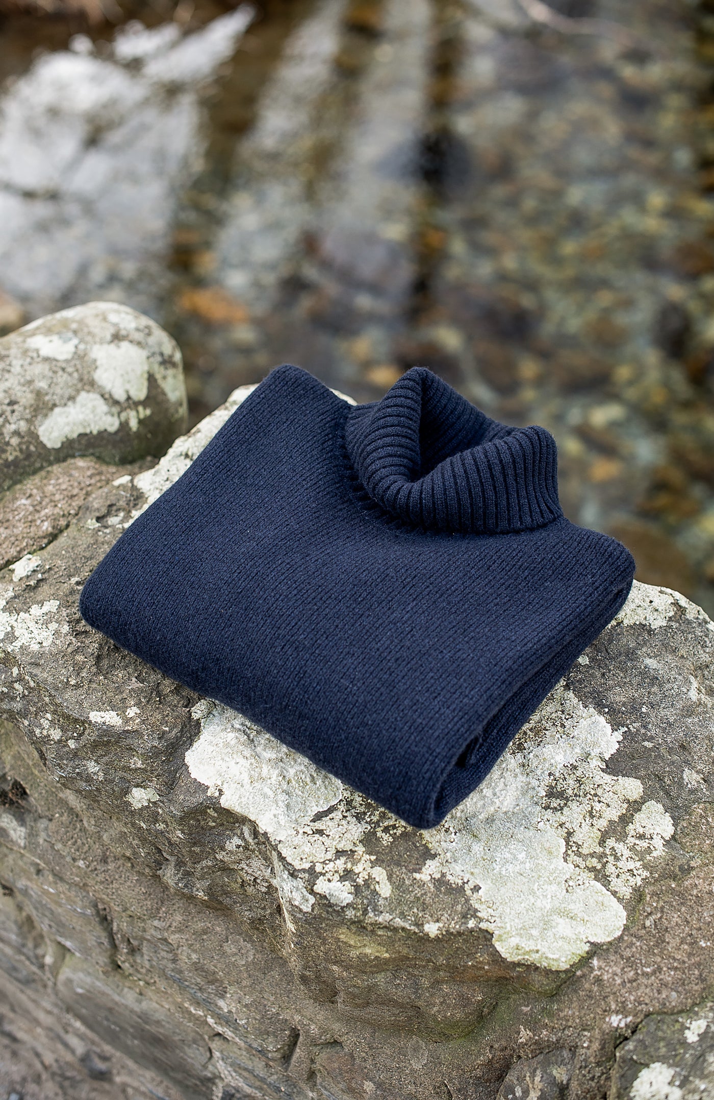 navy merino cashmere roll neck jumper