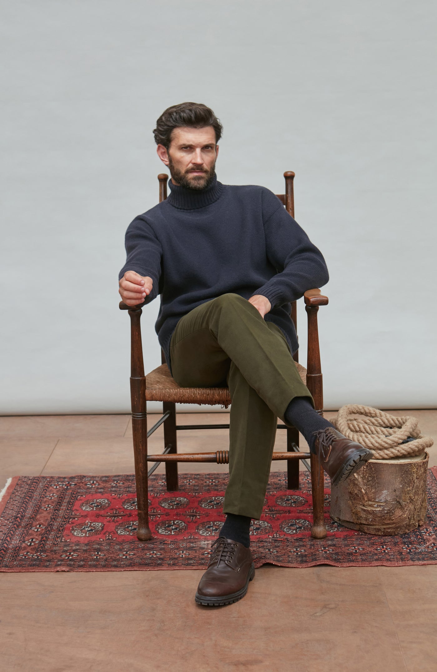 navy merino cashmere roll neck sweater 