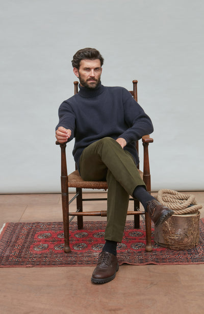 navy merino cashmere roll neck sweater 