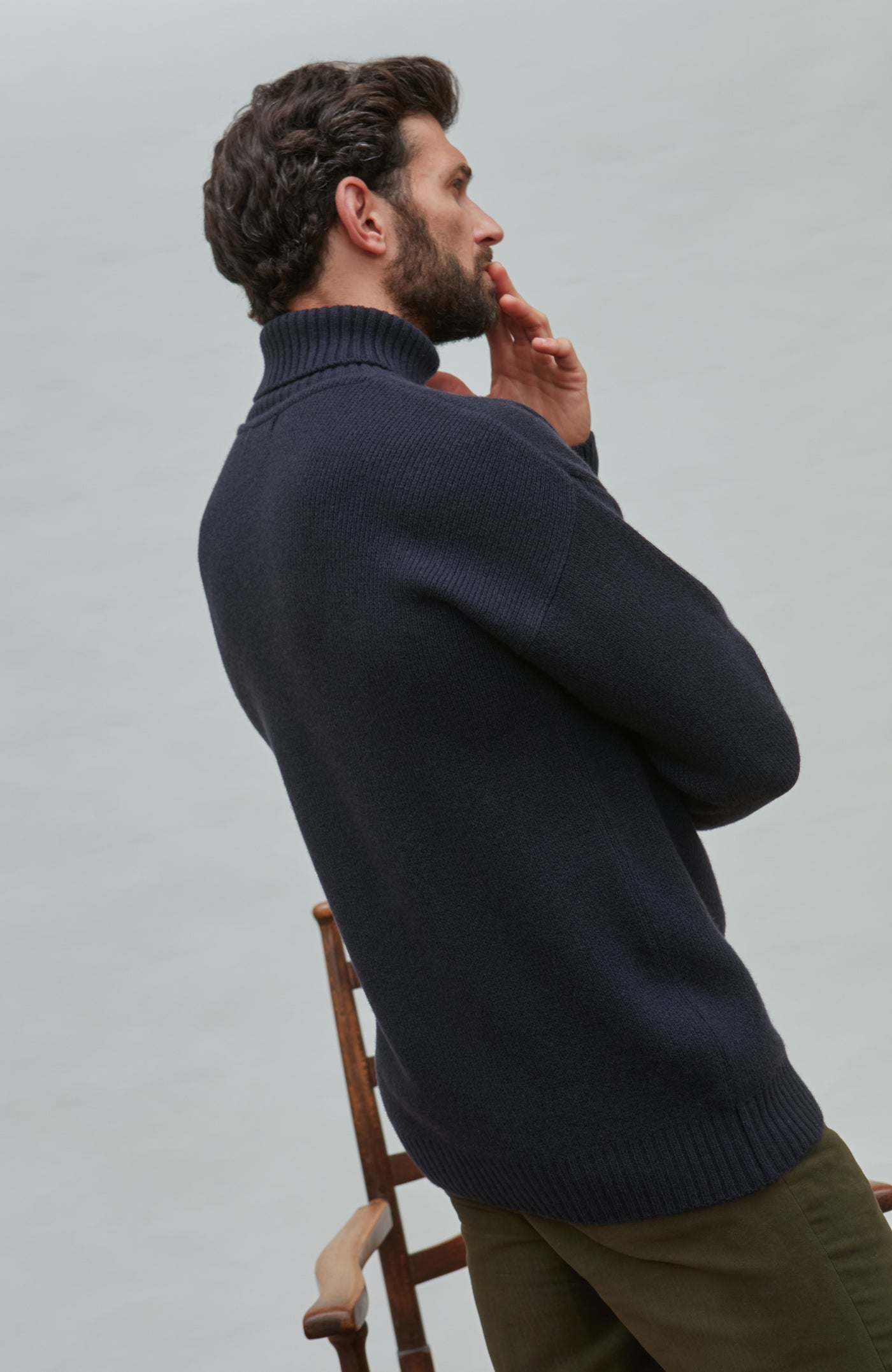navy merino cashmere roll neck sweater 