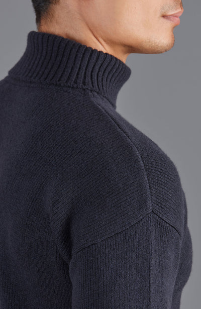 mens navy roll neck merino wool jumper