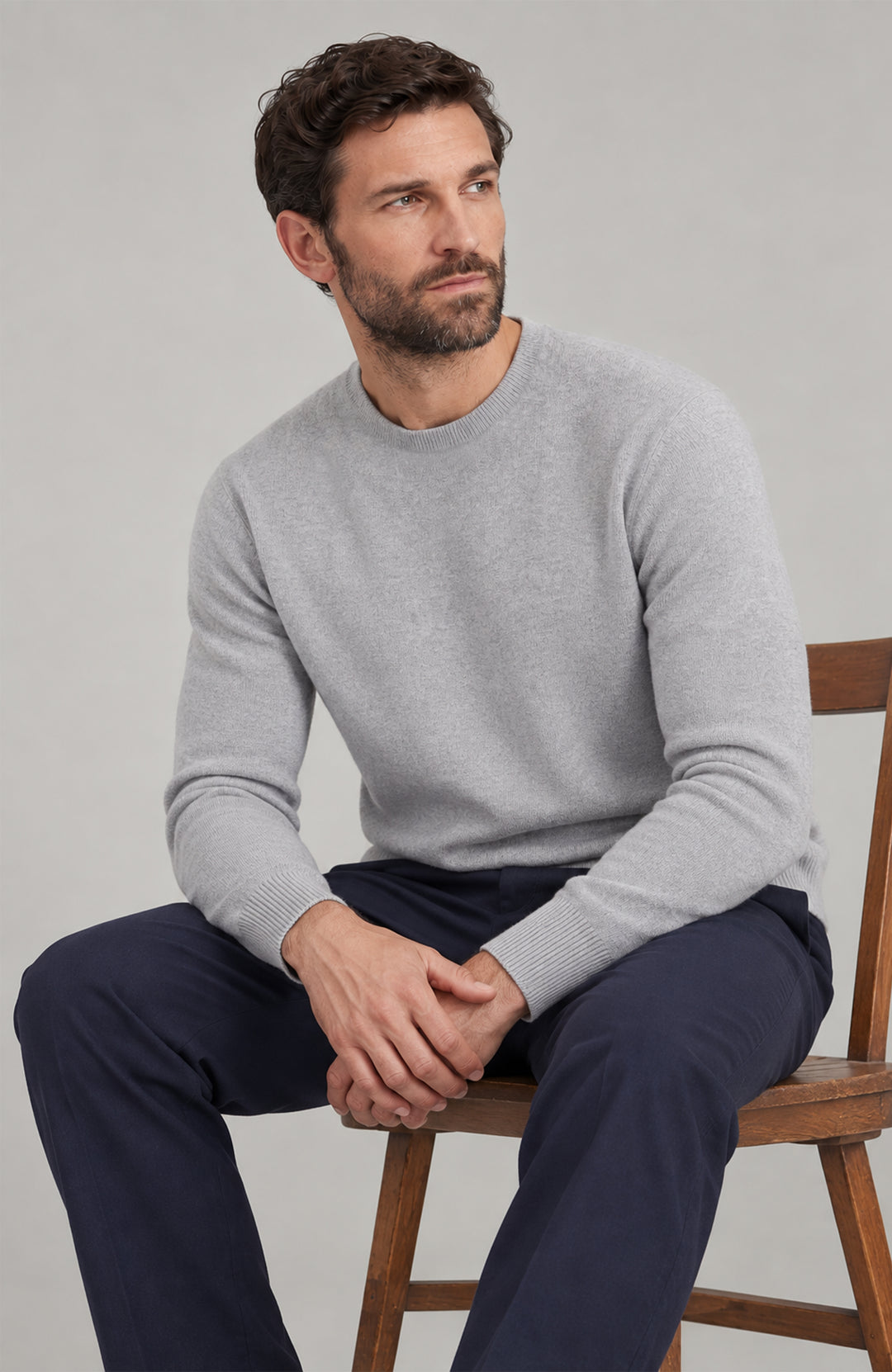 Mens Lightweight Merino Cashmere Crew Neck Jumper