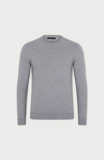 Grey Mens Merino Cashmere Crew Neck Jumper By Paul James