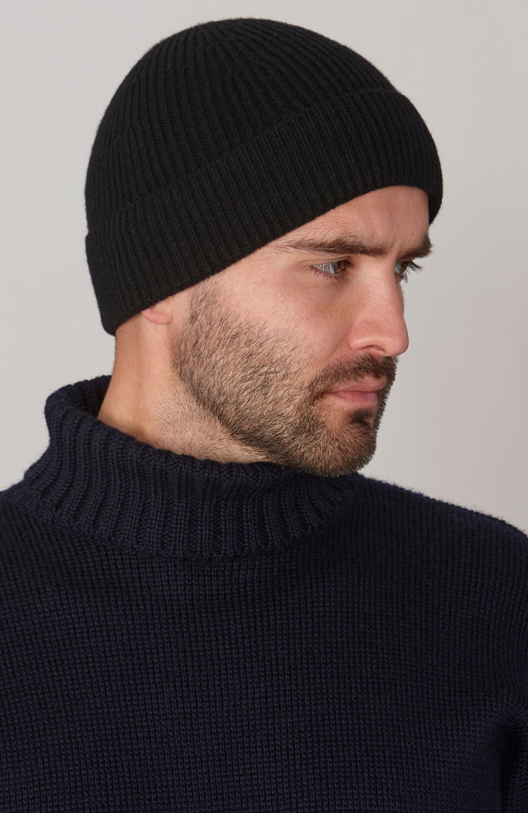 black merino cashmere beanie hat by Paul James