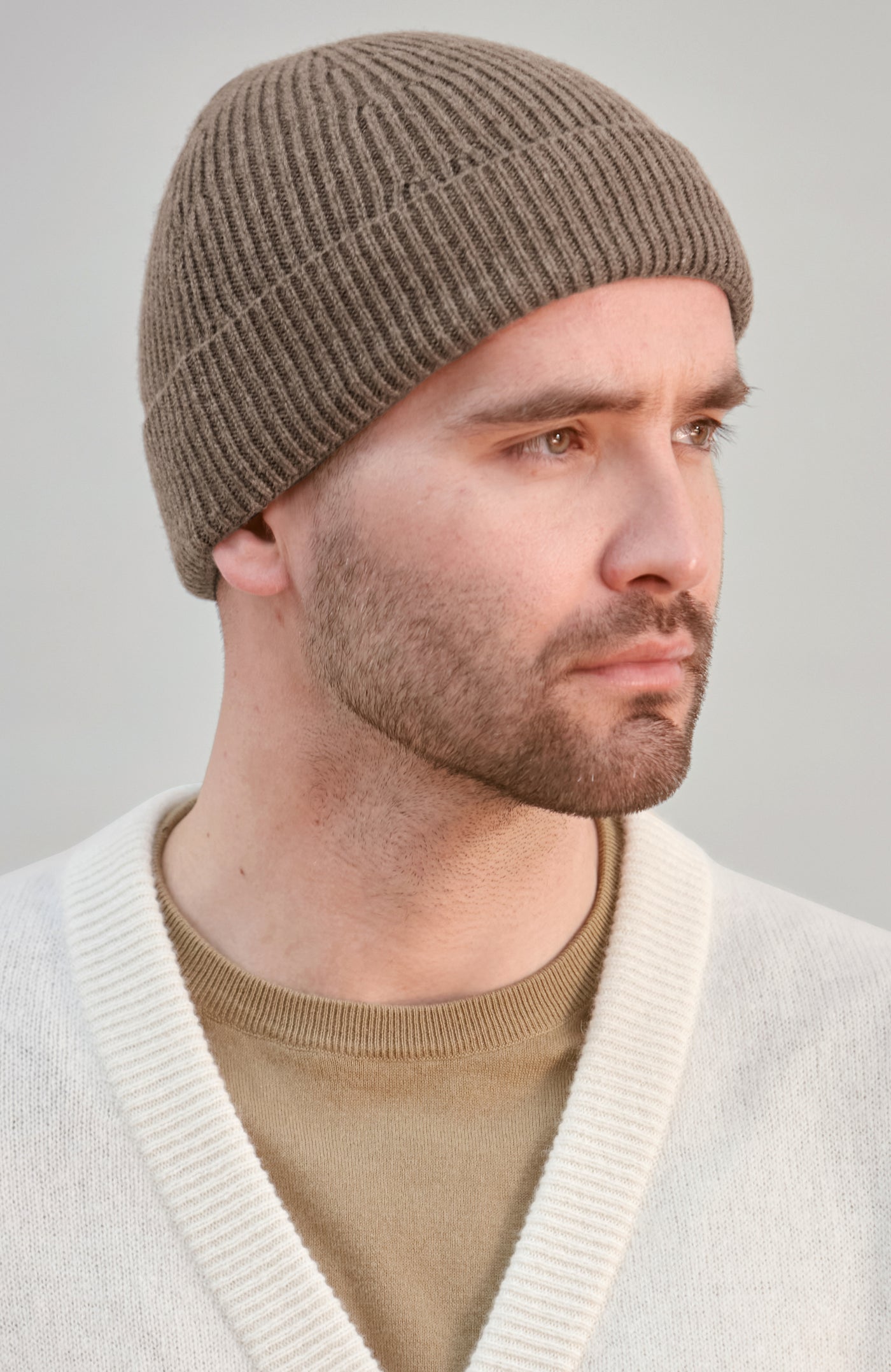 taupe mens merino cashmere beanie hat