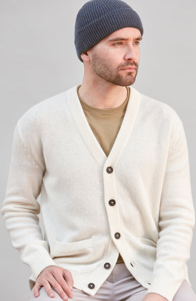 blue mens merino cashmere beanie hat