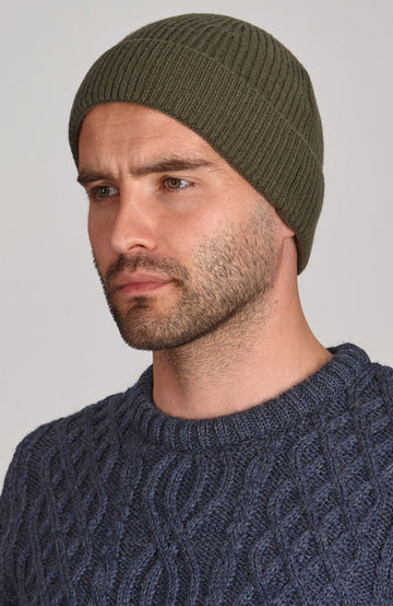 green merino cashmere beanie by Paul James