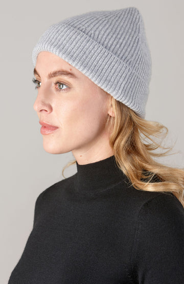 Grey lightweight merino cashmere beanie by Paul James