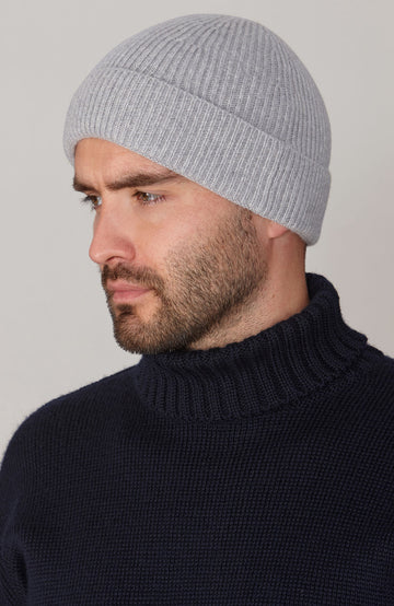 light grey merino cashmere beanie hat by Paul James