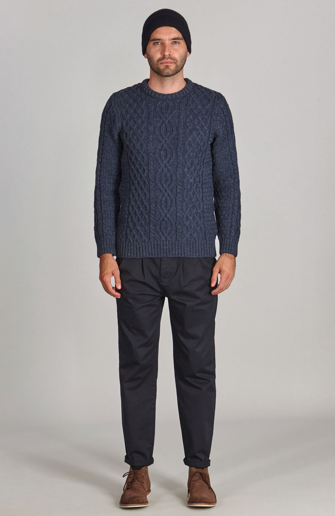 navy merino cashmere beanie by Paul James