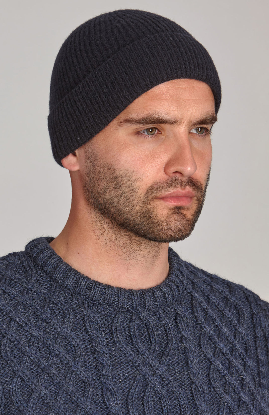 navy merino cashmere beanie by Paul James