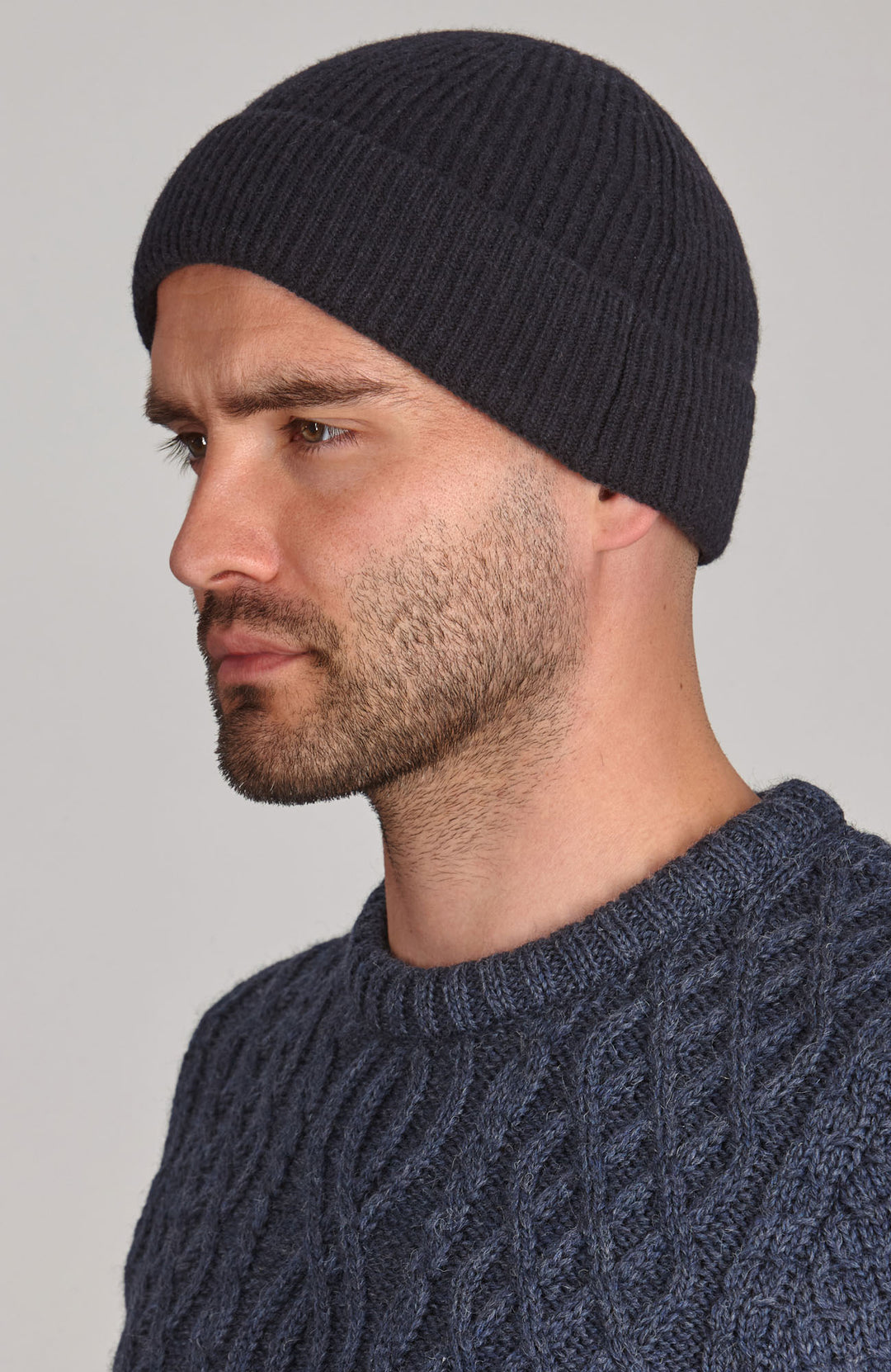 navy merino cashmere beanie by Paul James