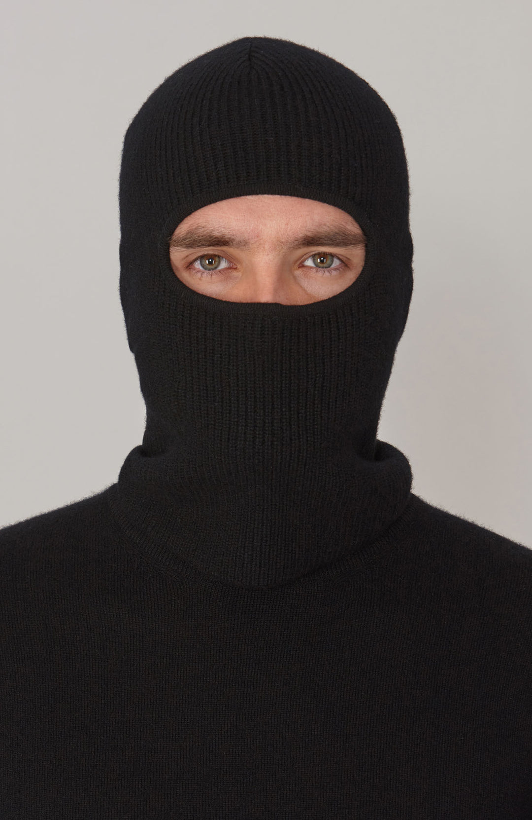 navy merino cashmere ribbed balaclava by Paul James
