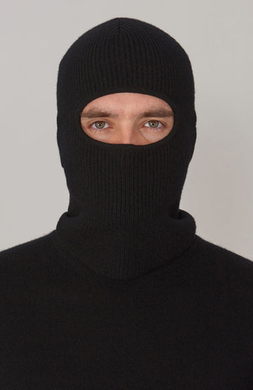 navy merino cashmere ribbed balaclava by Paul James