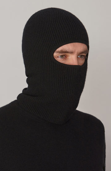 black ribbed merino cashmere balaclava by Paul James