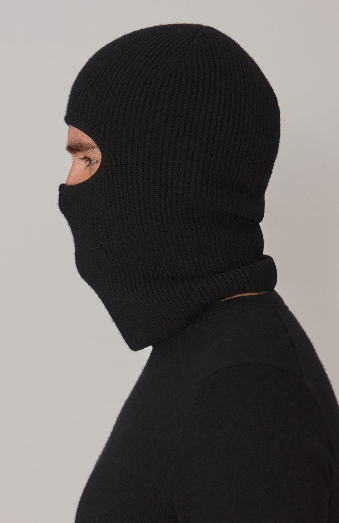 black ribbed merino cashmere balaclava by Paul James