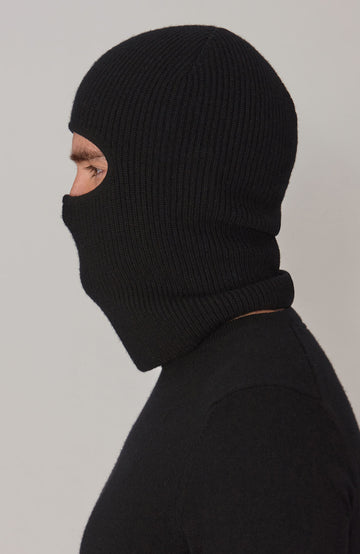 black ribbed merino cashmere balaclava by Paul James