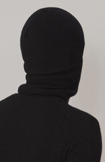 black ribbed merino cashmere balaclava by Paul James