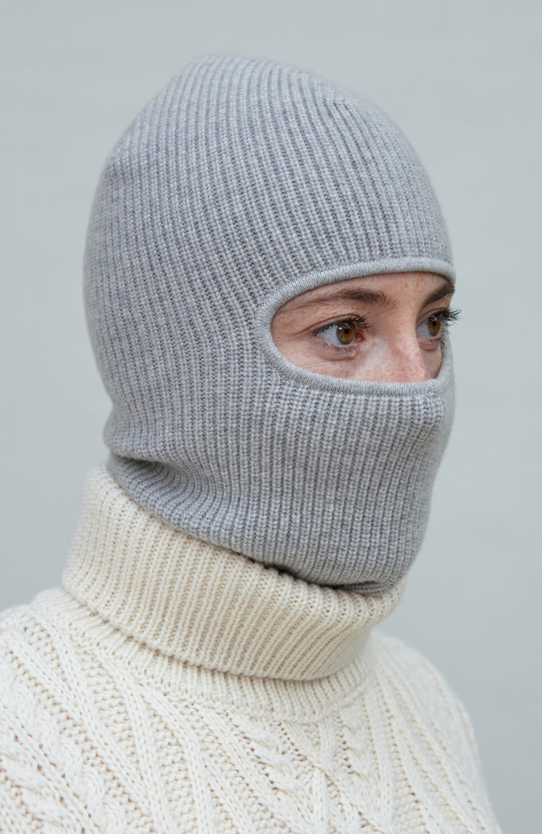 grey wool cashmere balaclava by Paul James
