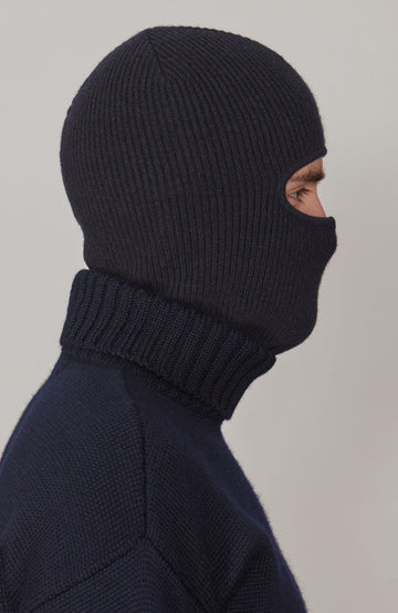 navy ribbed merino cashmere balaclava by Paul James