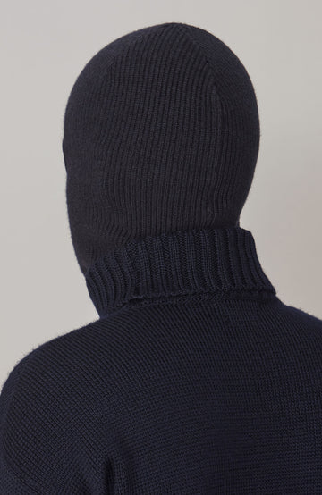 navy ribbed merino cashmere balaclava by Paul James