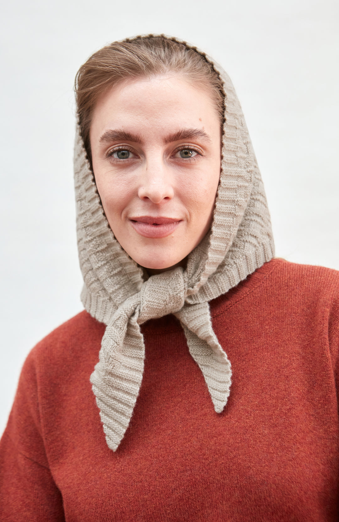 beige merino cashere knitted neckerchief by Paul James
